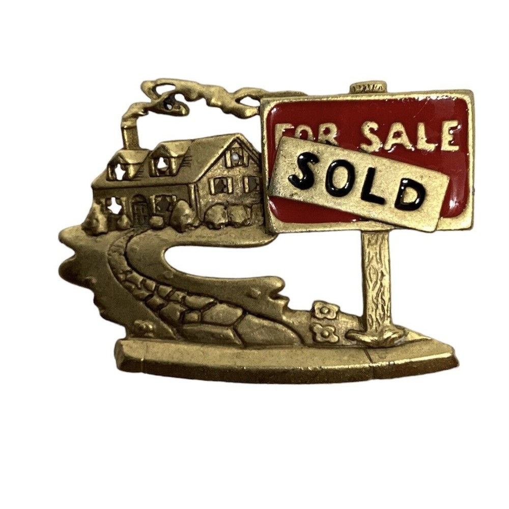 Realtor brooch Pin red Enamel Signed Vntg 80s AJC Real Estate Sold